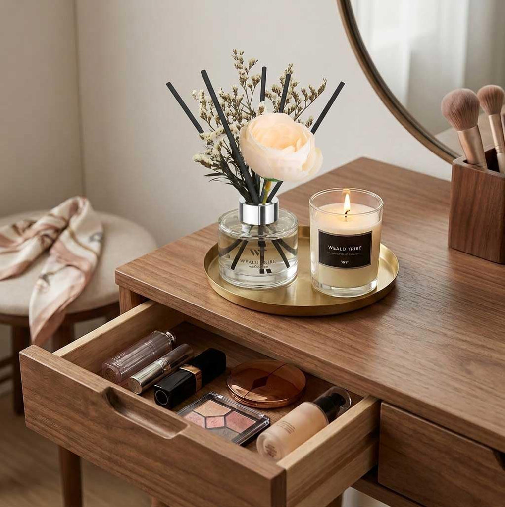 Flower Reed Diffuser Set Sandalwood Rose Scent Accessories Shelf Decor & Air Fresheners, Sticks Defusers with 5.1 fl