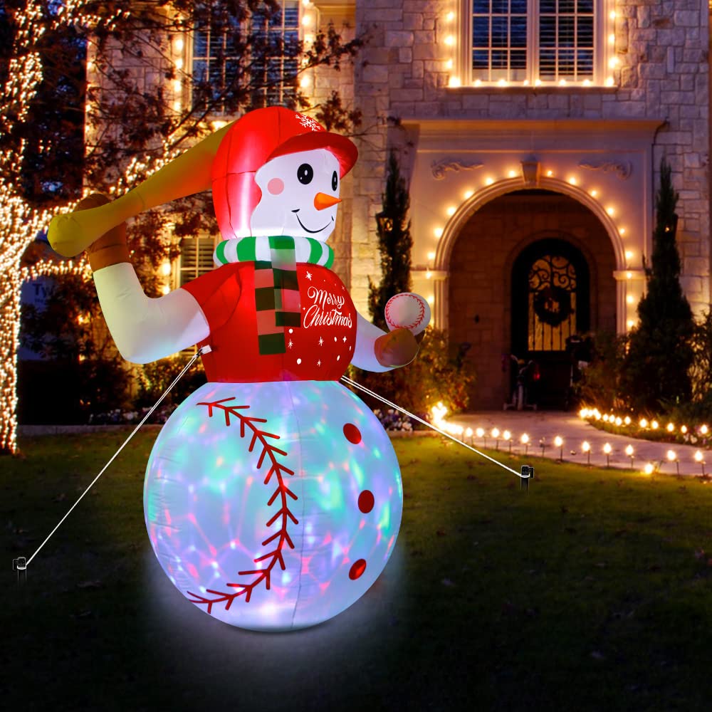 6FT Christmas Inflatables Outdoor Decorations, Inflatable Baseball Snowman Blow Up Yard Decorations with Colorful LED
