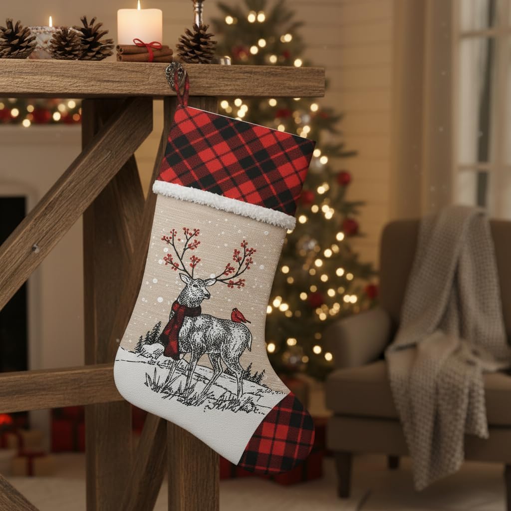 20 Inch Reindeer Christmas Stocking, Deer Stocking