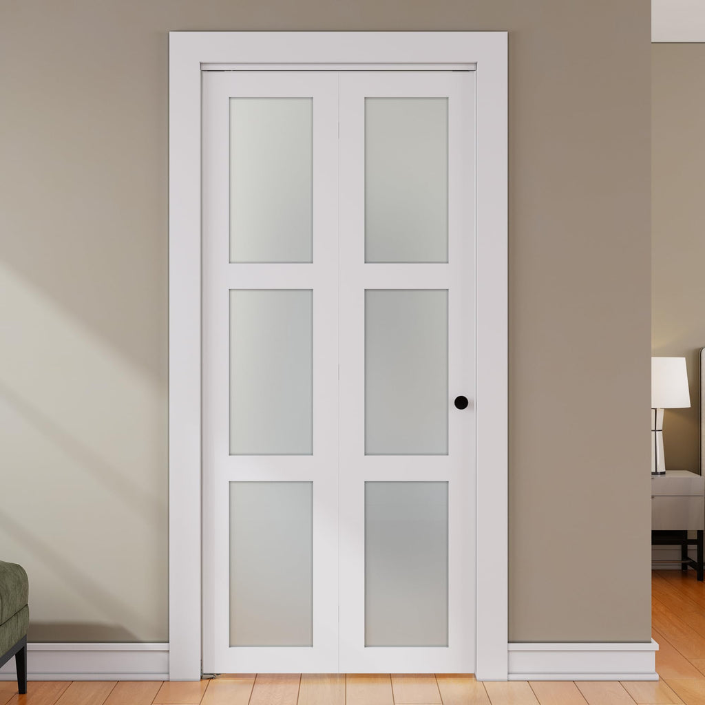 Bifold Door for 28"x 80" Opening, Tempered Frosted Glass, MDF