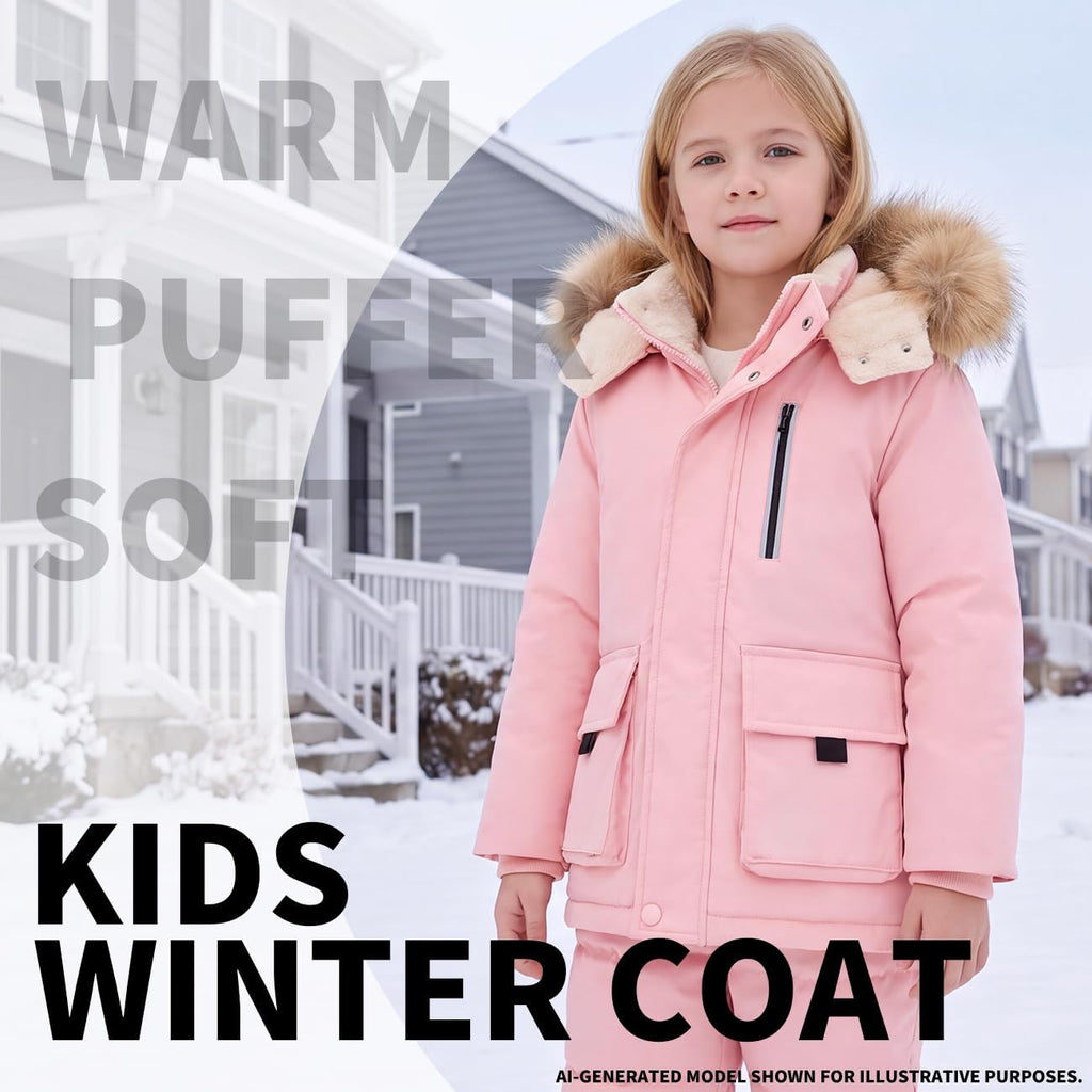 Boys Girls Winter Coat Puffer Jacket Fleece Lined Warm Outerwear