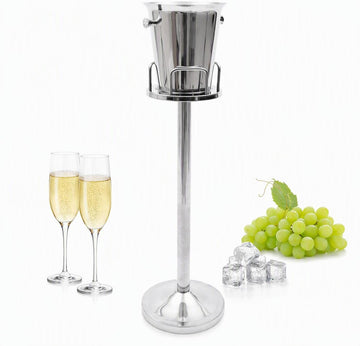 Ice Bucket With Stand, 5L/1.1GAL Stainless Steel Standing Champagne Ice Bucket Ices Cube Container Chiller Wine