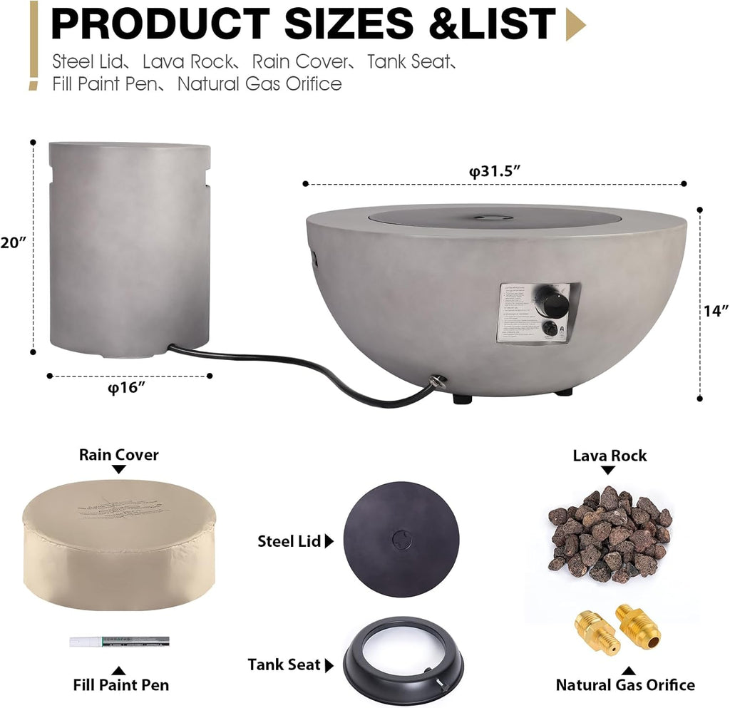 2-Piece Outdoor Propane Fire Pit Table Set w/Tank Cover Table