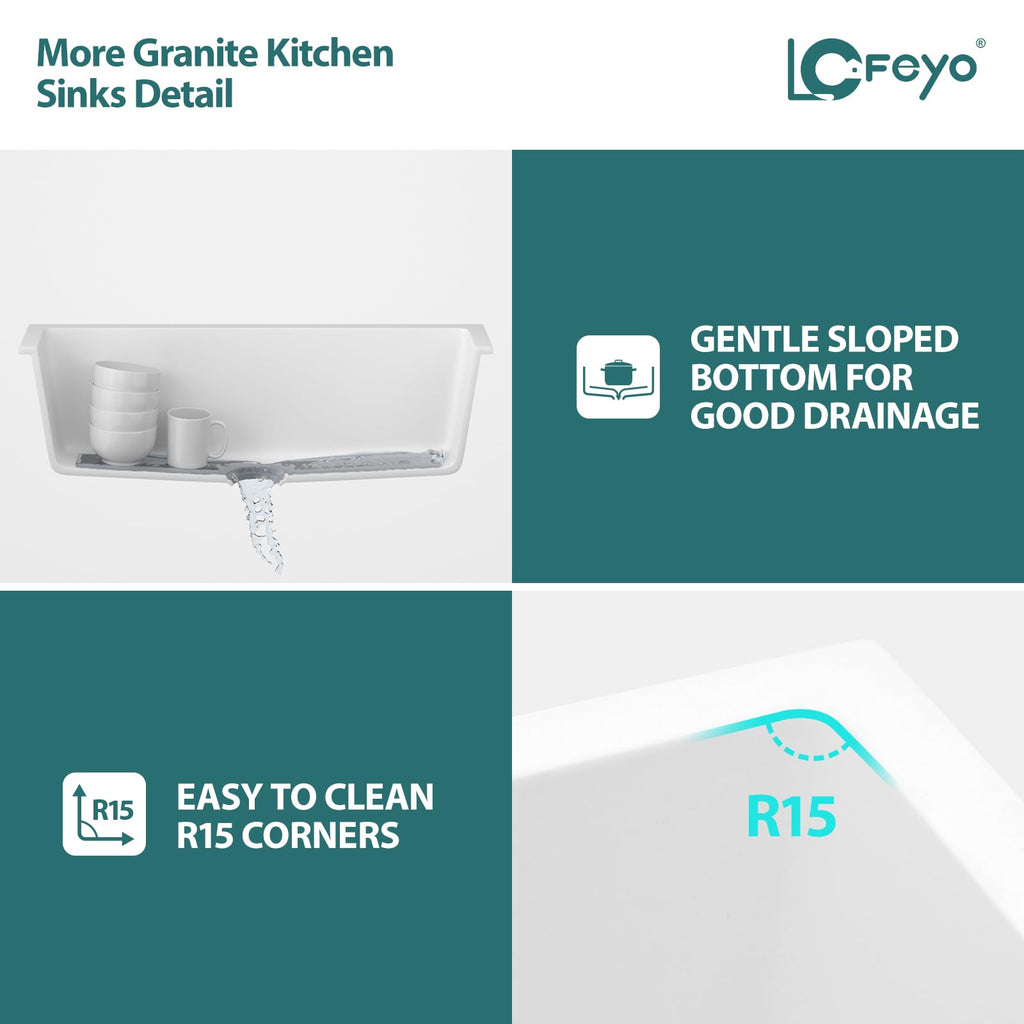 33x19 Inch White Granite Composite Quartz Undermount Single Bowl Kitchen Sink Under Counter Contemporary Kitchen Deep