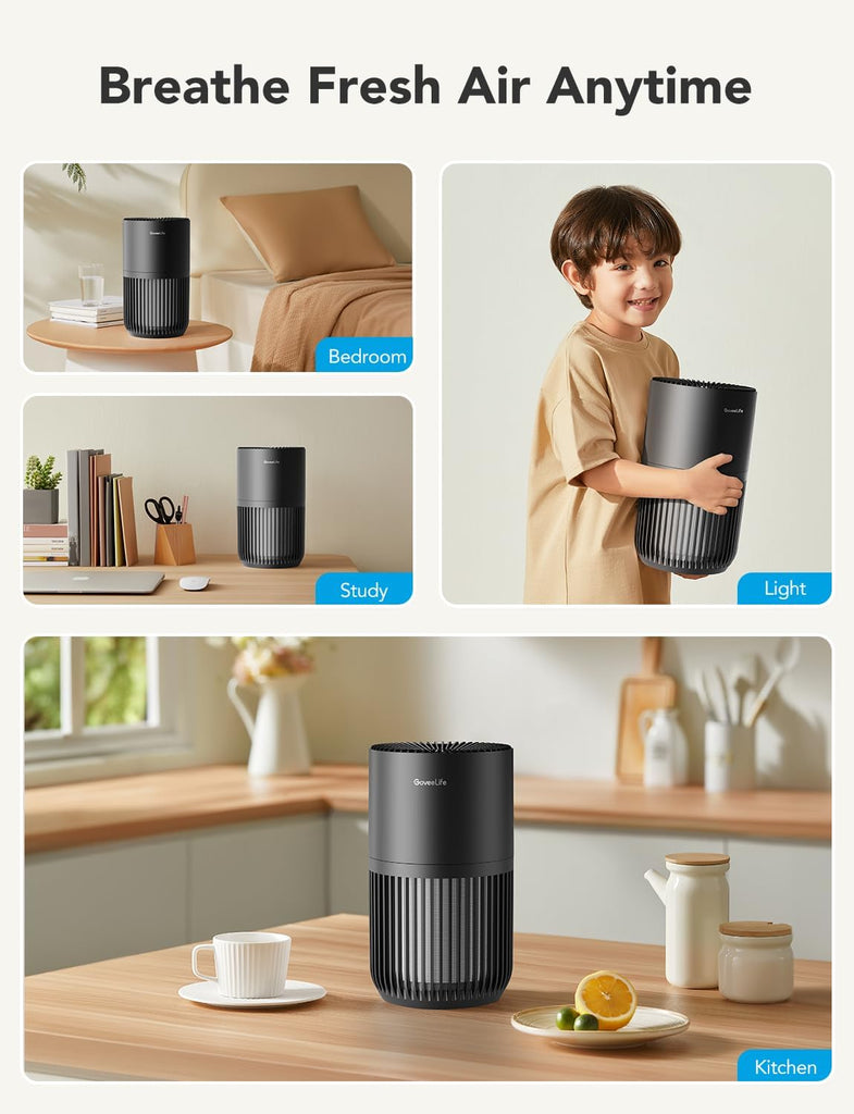 Mini Air Purifier for Bedroom, Smart Filter Air Purifier with App Alexa Control for Pet Hair, Odors,