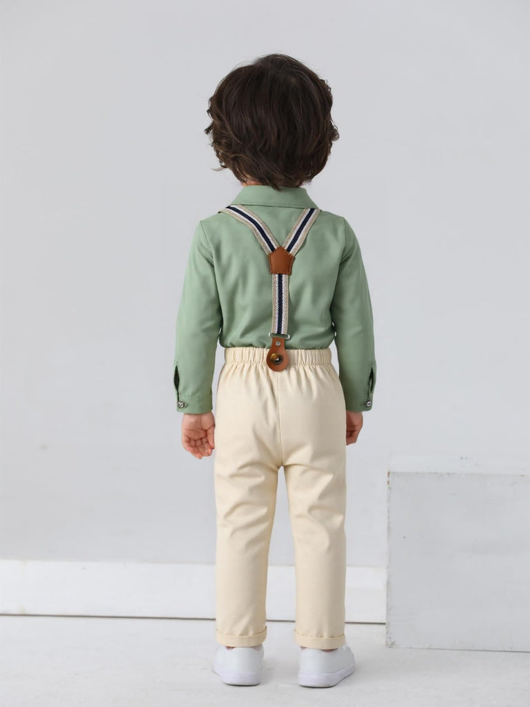 Baby Boys Pants Sets,Toddler Gentleman Outfits, Infant Long Sleeve Shirt + Pants + Bow Tie + Suspenders