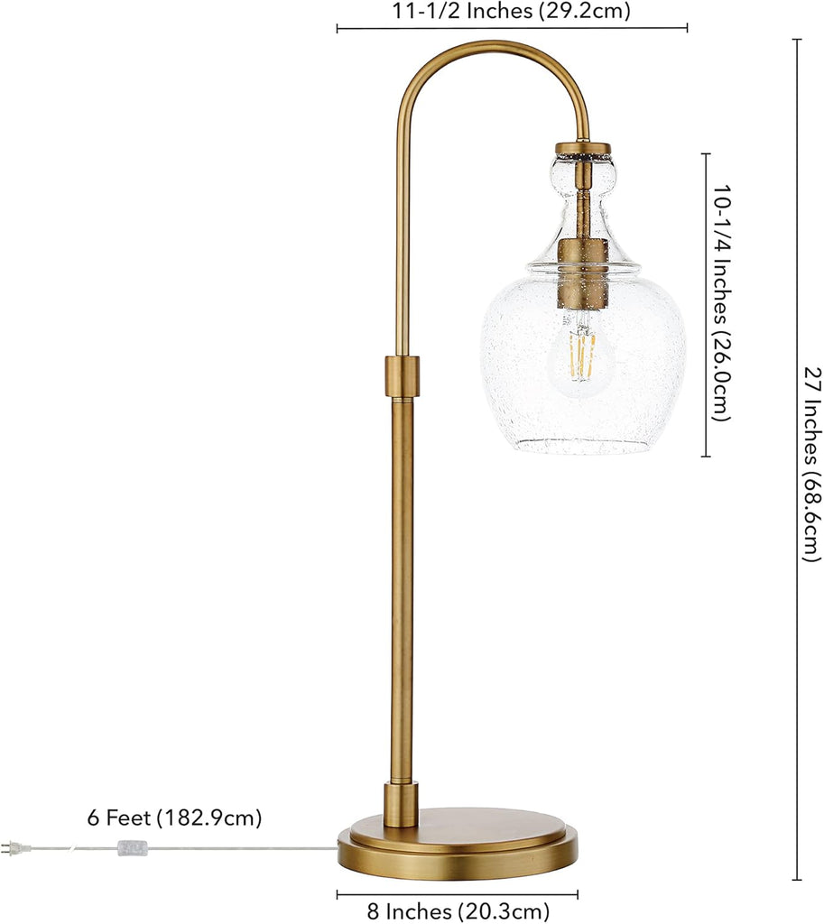 27" Mid-Century Modern 1-Light Table Lamp with Seeded Glass Dome Shade, or Office, Brushed Gold
