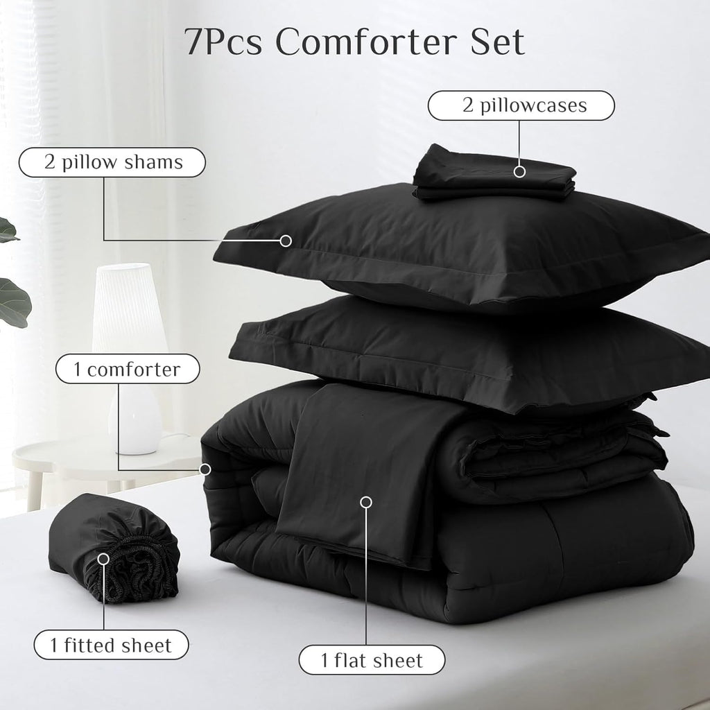 Queen Comforter Set, Ultra-Soft Bed in a Bag Queen 7 Pieces