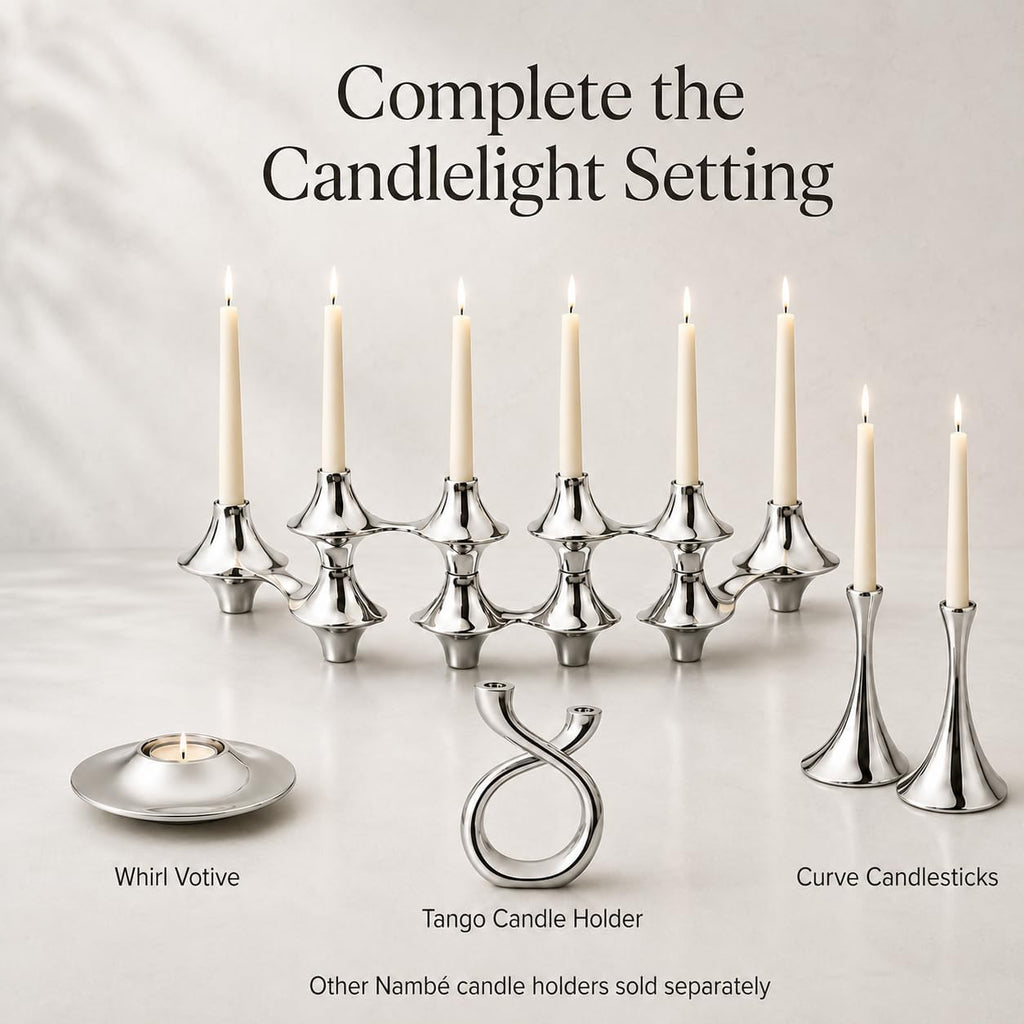 Cortina Hinged Candelabra | Metal Candle Holder for Six Candles | Silver Candlestick Holders for Taper Candles |