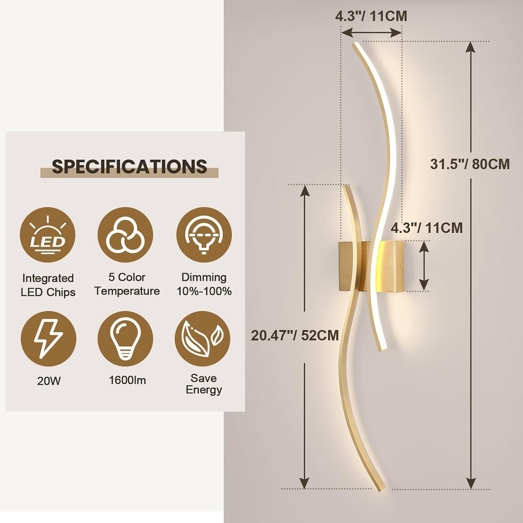 Modern Wall Sconce Set of, 5CCT Dimmable Indoor Led Wall Sconce Lighting Set of 2, 31.5 Inch Wall Light Fixtures