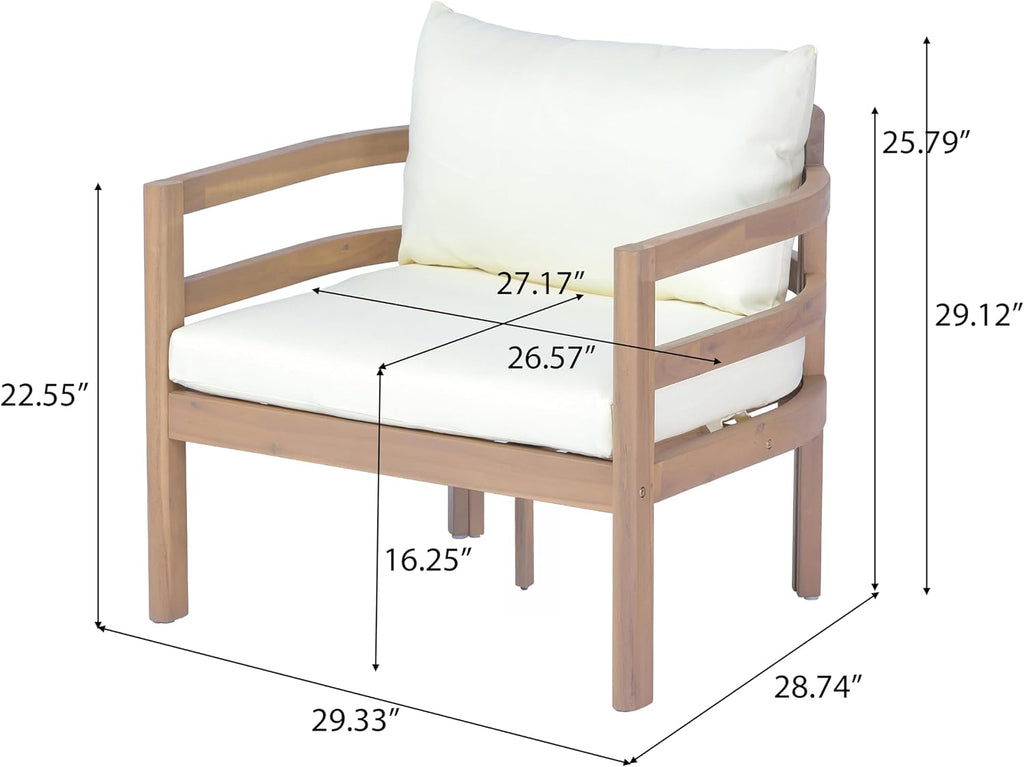 Alger 5-Seater Patio Furniture Set with Removable Cushion, 4 Piece Outdoor Acacia Wood Conversation Set, Wooden