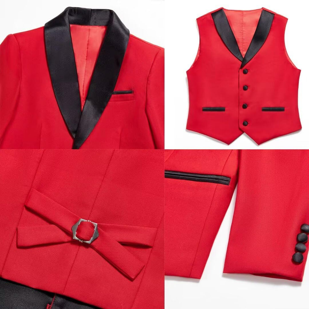 Suit for Boys Wedding Tuxedo 3 Piece Single Breasted Vest Blazer Pants Notched Lapel Formal Kids Party Suit Yellow 8