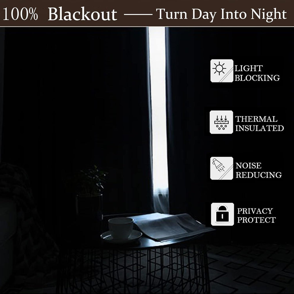 100% Full Blackout Champagne Beige Velvet Curtains 84 inch Long,Set of 2 Liner Rod Pocket Back Tab Thermal Window