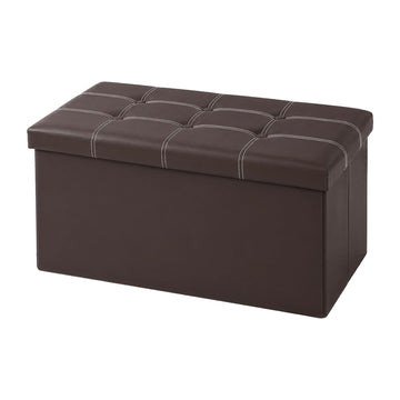 30 Inches Folding Storage Ottoman Bench, Faux Leather Footstool Ottoman, Storage Trunk Footrest, Support 350lbs