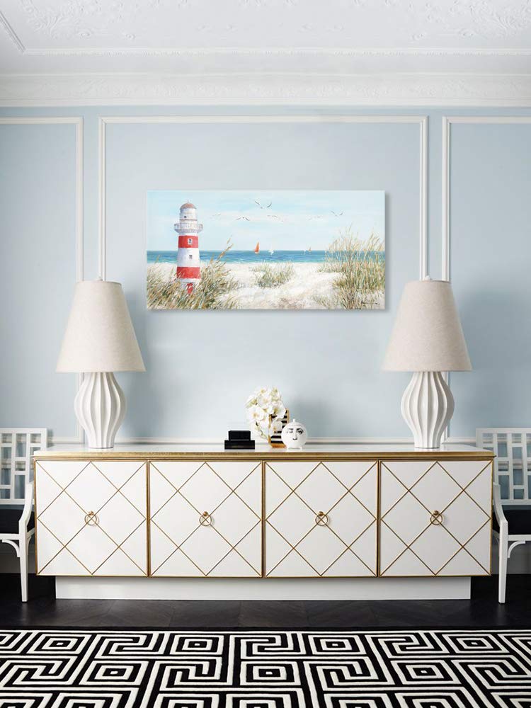 Lighthouse Canvas Wall Art Bathroom Lighthouse Art Seagull Themed Boat Wall Coastal Wall Decor Large Framed Easy to