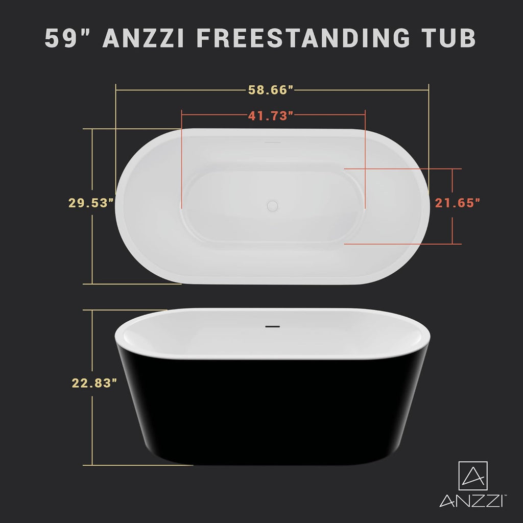 Chand 59 in. Acrylic Flatbottom Freestanding Bathtub in Black/White, FT-AZ098-59BK