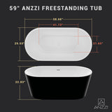 Chand 59 in. Acrylic Flatbottom Freestanding Bathtub in Black/White, FT-AZ098-59BK