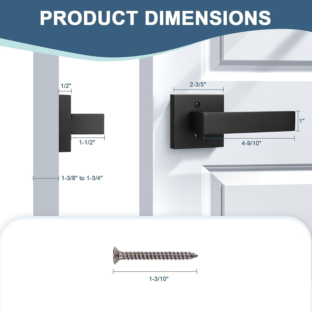 2 Pack Matte Black Square Dummy Door Handles Hallway Closet Interior Door Knobs Fake Door Levers Single Side Door