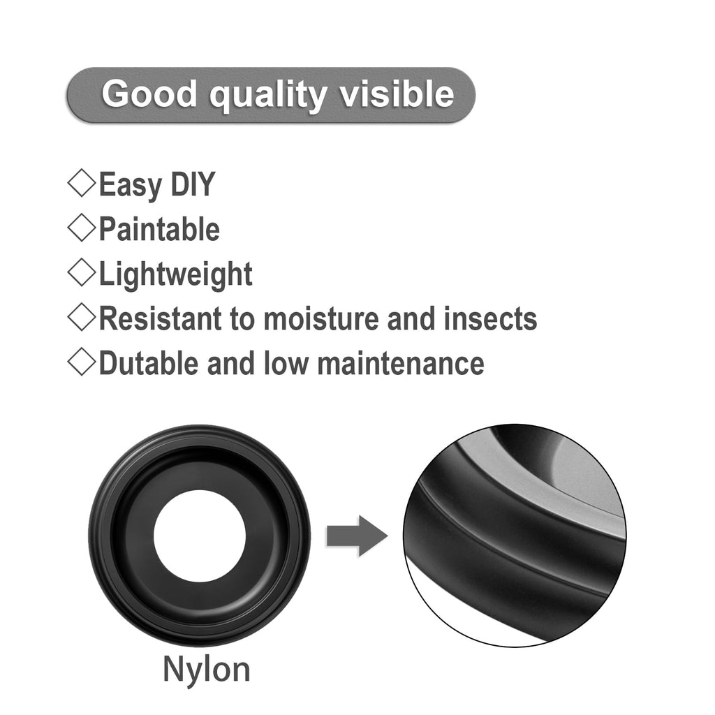 2 Pack Black Molded Nylon Ceiling Medallion for Light Fixtures and Ceiling Fans 10"OD x 4"ID x 1"P (Fits Canopies up