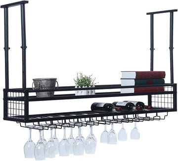 Ceiling Wine Rack Wall Mounted,Hanging Wine Glass Rack Ceiling Wine Shelf | Perfect for Bar Restaurants,The