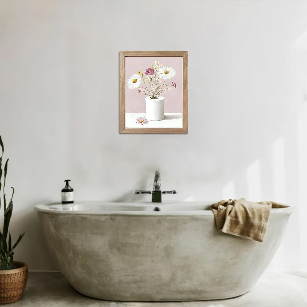 Framed Pink Bathroom Wall Art Funny Toilet Paper with Floral Restroom Decor