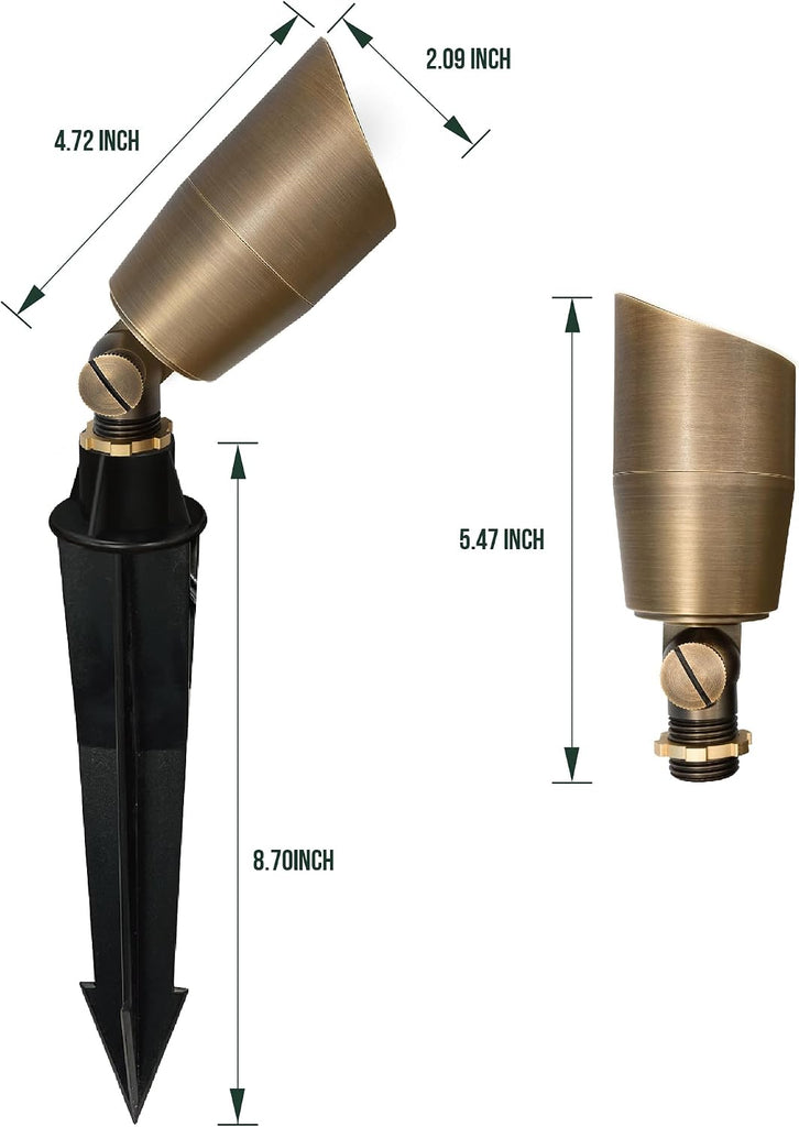 Solid Brass Low Voltage Compact Spotlight, 12V AC/DC Waterproof Outdoor Landscape Spot Lights Trees Garden Yard Lawn
