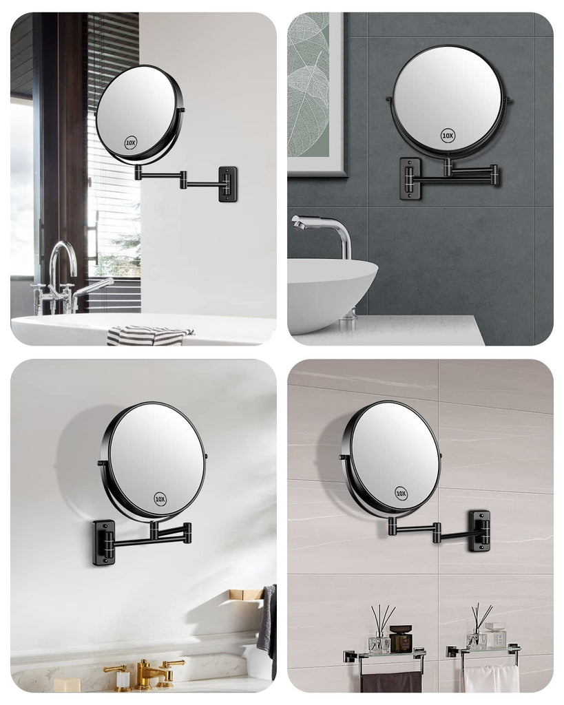9" Large Size Wall Mount Magnifying Mirror, 1X/10X Magnification Double-Sided, 360° Swivel Extendable Cosmetic Vanity