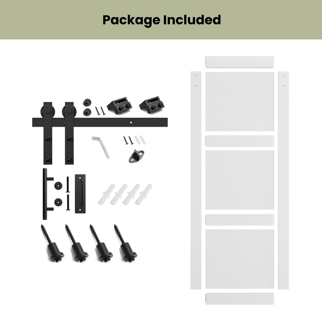 30in x 84in Sliding Barn Door with 5FT Hardware Track, 3 Panel