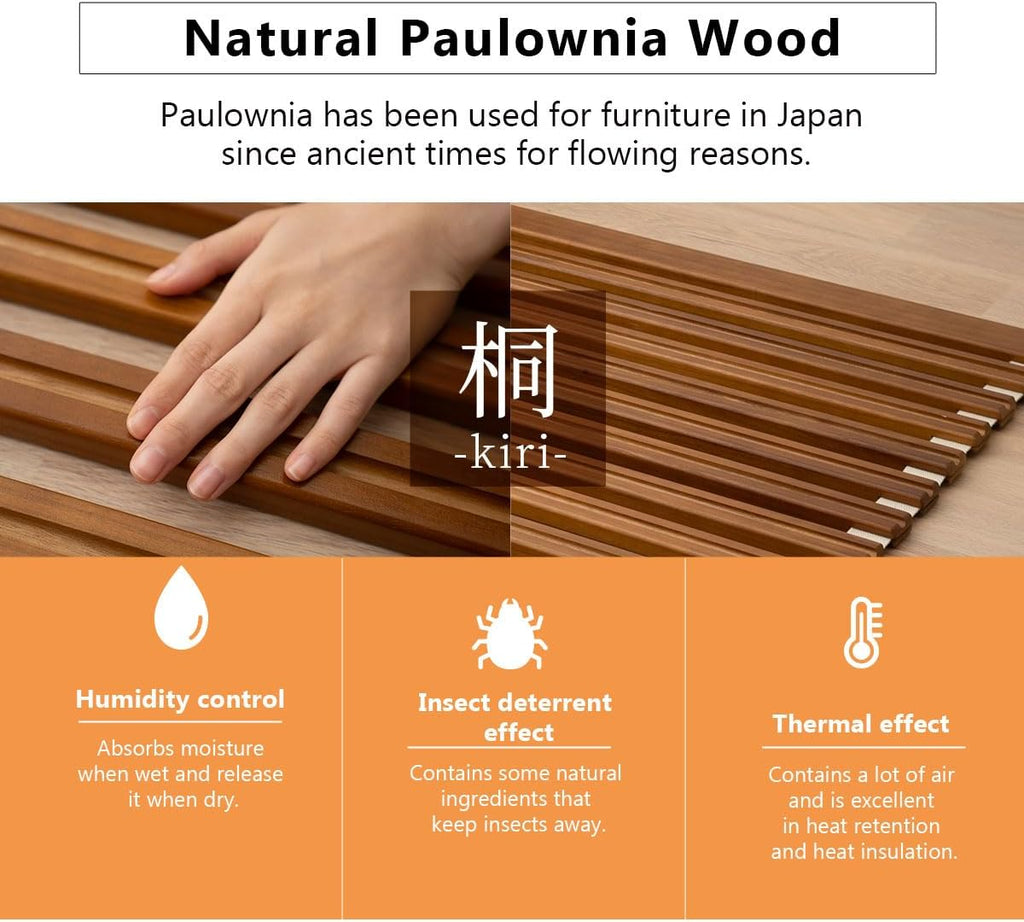 Wood Roll-Type Slatted Bed for Japanese Futon Mattress (Brown), Breathable Floor Sleep Tatami Mat