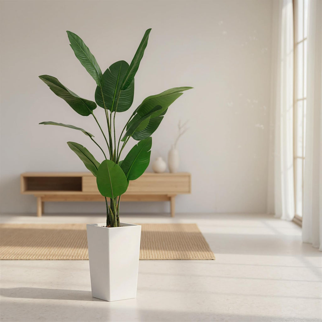 5 FT Artificial Bird of Paradise Tree with 12 Leaves, Tall Faux Artificial Plants for Indoor&Outdoor Fake Banana Leaf