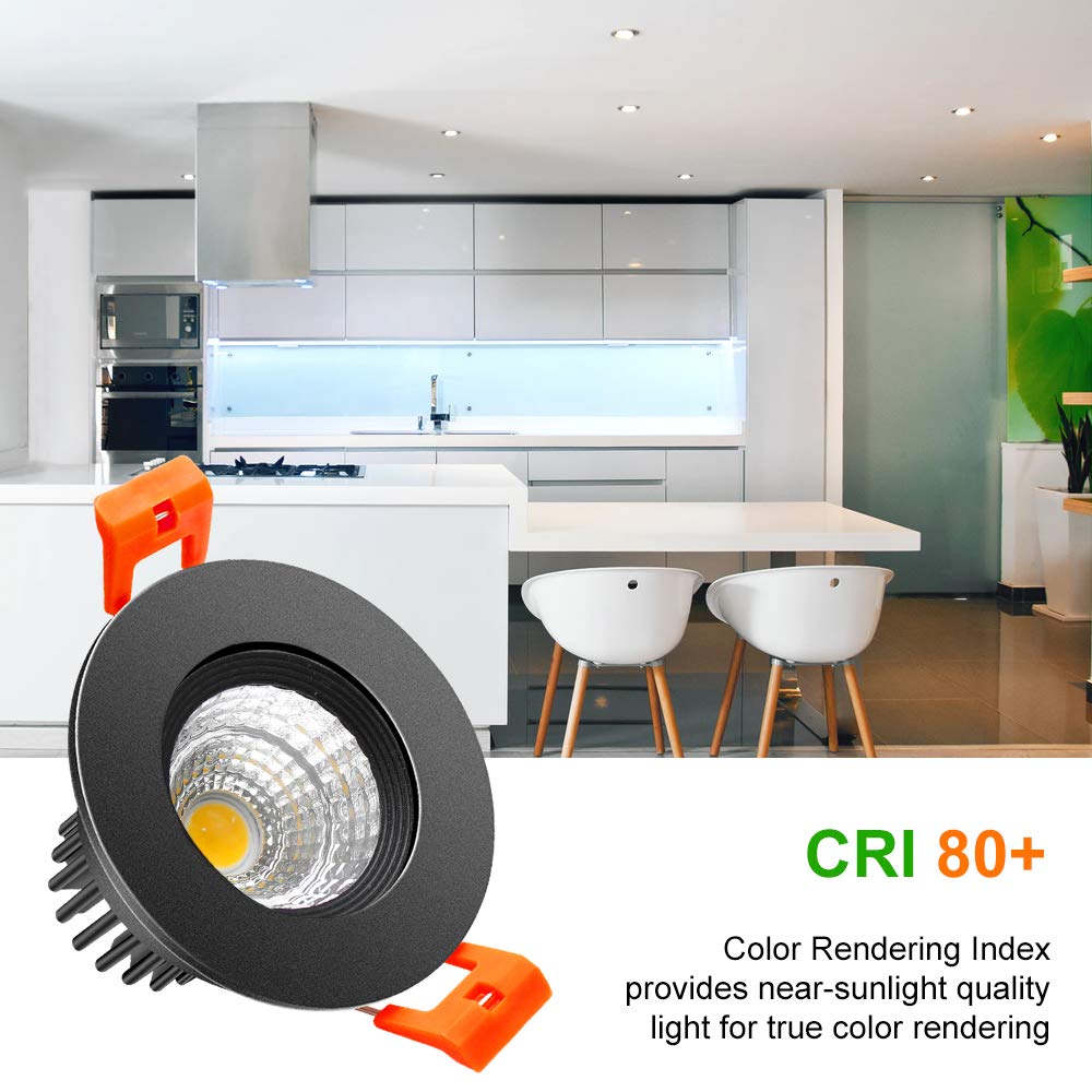 2inch LED Dimmable Downlight, 3W COB Recessed Ceiling Light, Daylight White 5500K-6000K, CRI80, 25W Halogen Bulbs