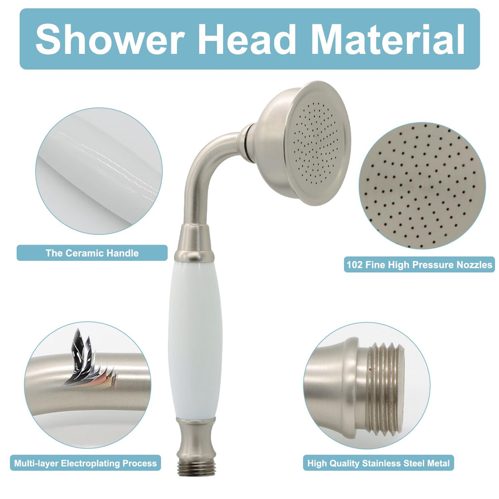 Vintage Handheld Shower Head with 59" Flexible Hose, Brushed Nickel