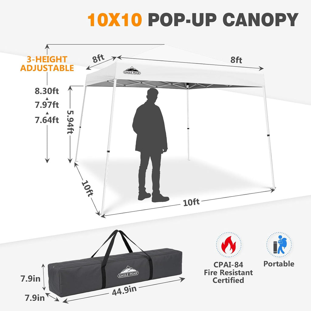 10x10 Slant Leg Pop-up Canopy Tent Easy One Person Setup Instant Outdoor Beach Canopy Folding Portable Sports Shelter