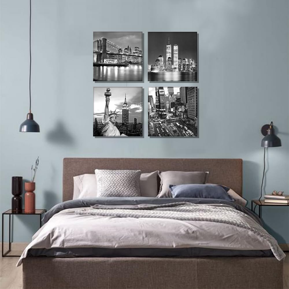Black and White New York City Brooklyn Bridge Statue of Liberty Contemporary Decorations Office Bedroom Home