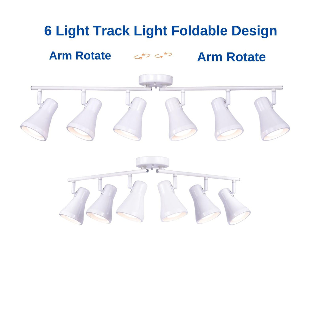 Foldable Track Lighting Fixtures, 6 Way Pivot Shade Ceiling LED Lights,Modern White Rotatable Bar Spotlight Island
