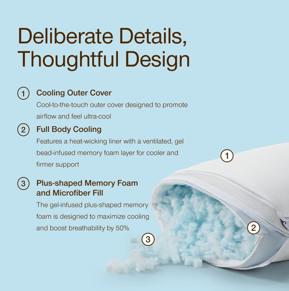 Cool+ Adjustable Cooling Body Pillow, 18x52, Cooling Gel Memory Foam & Microfiber, Side Sleeper & Pregnancy Pillow