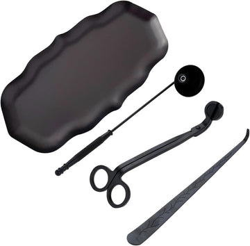 Candle Accessory Set Gift Box, Exquisite Wave Storage Tray Plate Black - Set of 4