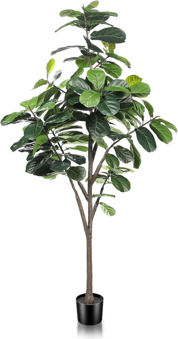 Faux Fiddle Leaf Fig Tree 7ft with Lifelike Leaves, Realistic Trunk