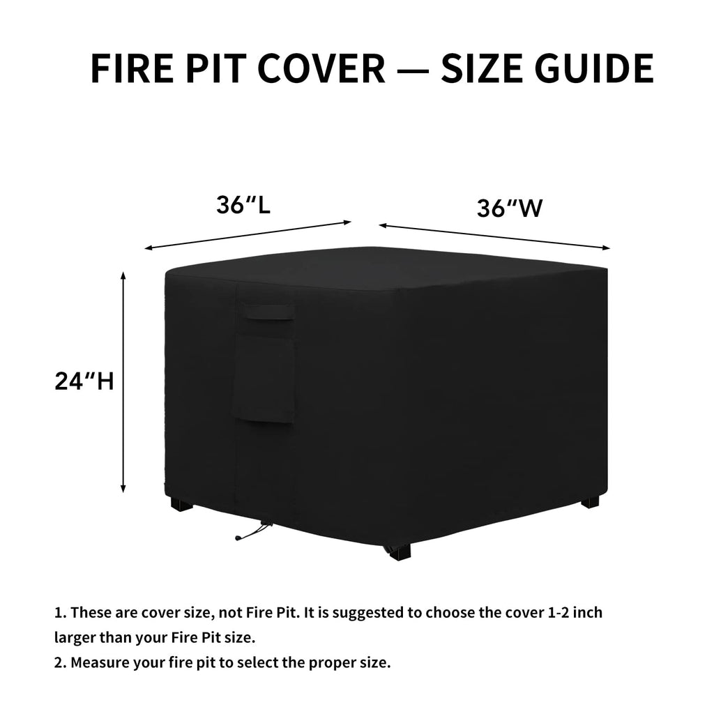Outdoor Fire Pit Cover Square 36"Lx36"Wx24"H, Durable Outdoor Gas Firepit Cover, Waterproof and Weatherproof Cover
