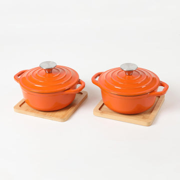 Enameled Cast Iron Mini Dutch Oven,Dia5.51inch,23oz, Set of 2 Orange