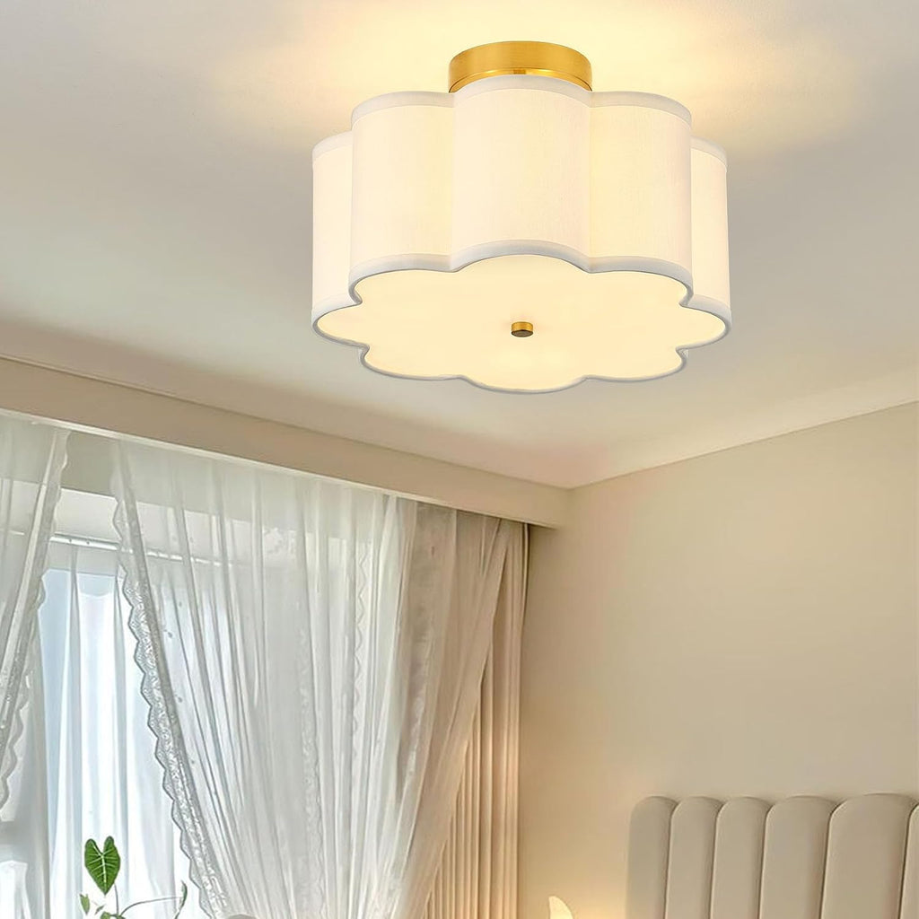 13.3"Semi Flush Mount Ceiling Light Fixture, Light Modern Close to Ceiling Light With Fabric Flower-Shaped Shade