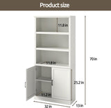 70 Inch Tall Bookcase with Doors, Library Office Bookshelf with Adjustable Shelves