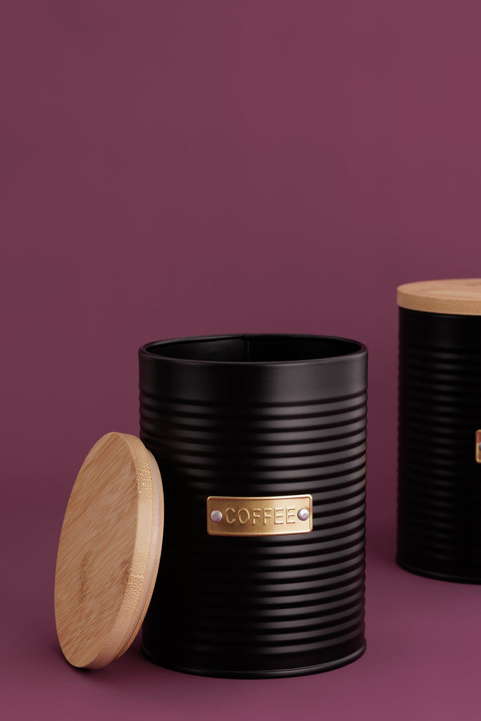Living Otto Airtight Coffee Storage Canister with Bamboo Lid, 1.4 Litre, Matte Black/Gold
