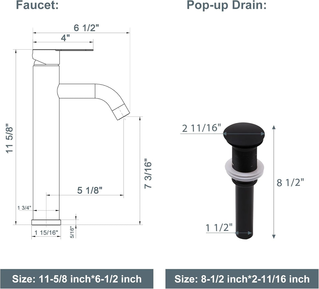 Bathroom Vessel Sink Tempered Glass Bowl Vessel Sink with Faucet and Pop-up Drain Combo Matte Black Countertop