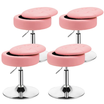 Counter Height Bar Stool Set of 4, Tufted PU Leather 20"-26" H Adjustable Swivel Vanity Chair with Removable Tray Top