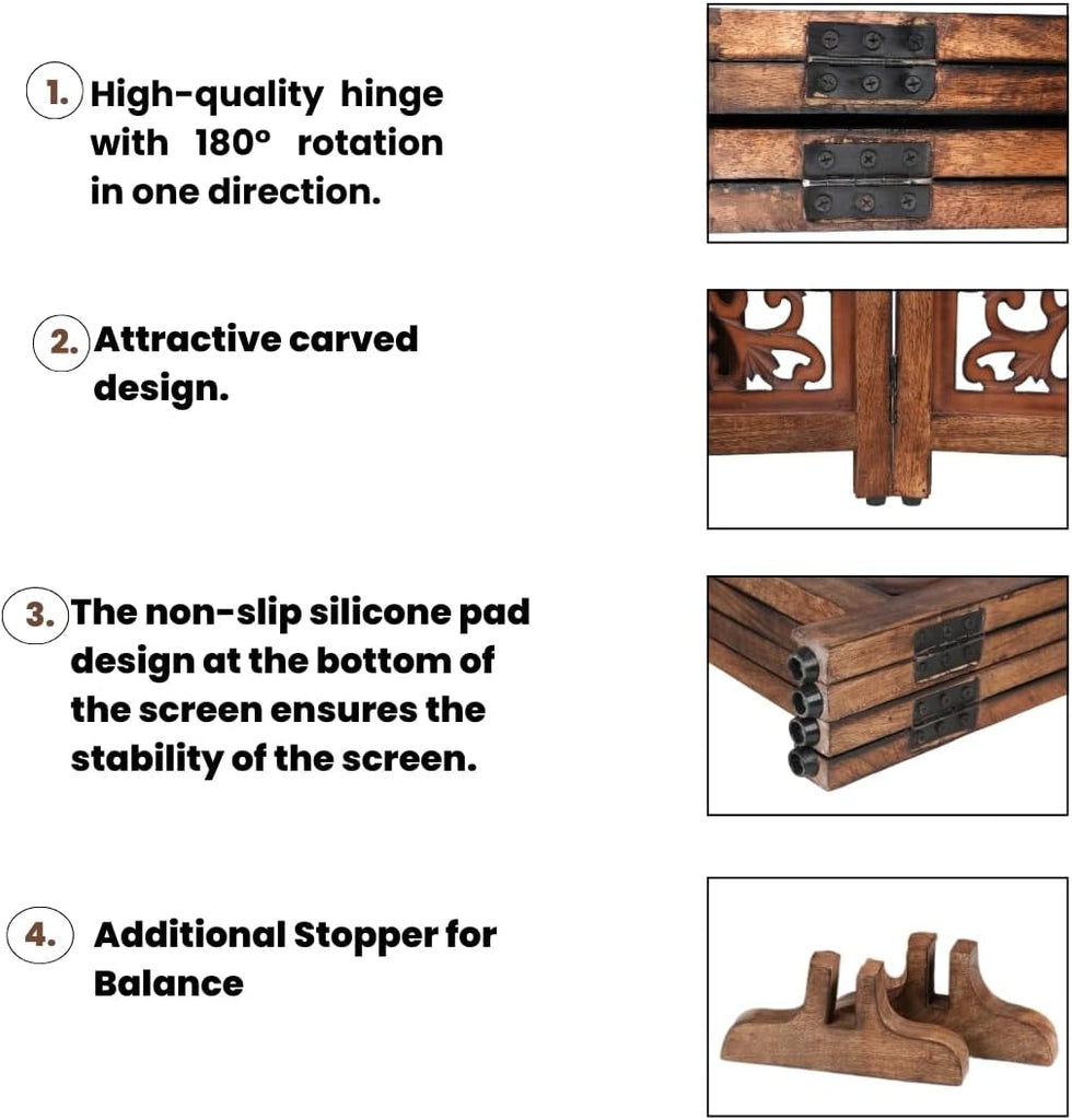 Wooden Pet Gate - Foldable 4 Panel Dog Barrier, Antique Burnt