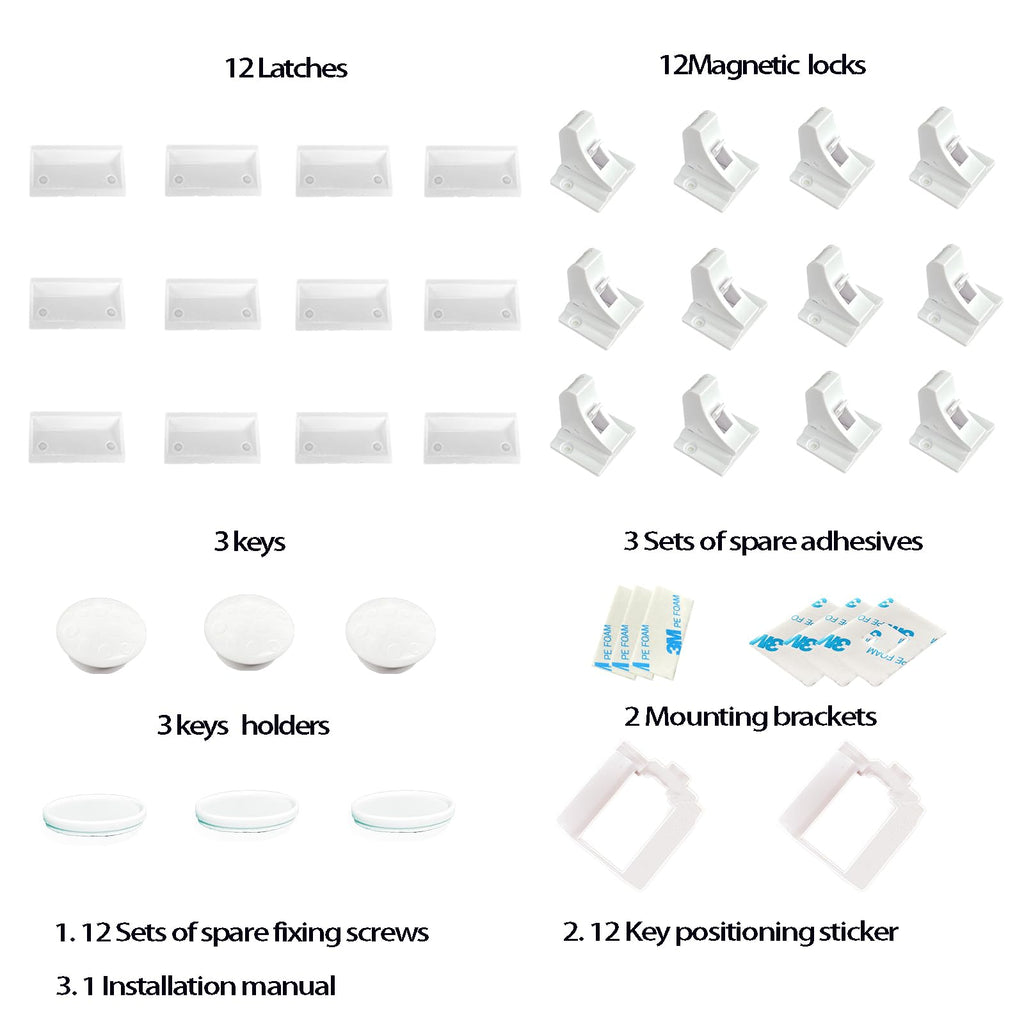 Child Safety Magnetic Cabinet Locks 12Locks & 3 Keys