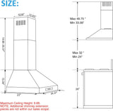 36 Inch Stainless Steel Wall Mount Range Hood 900 CFM Gesture & Touch Control Convertible Ducted/Ductless