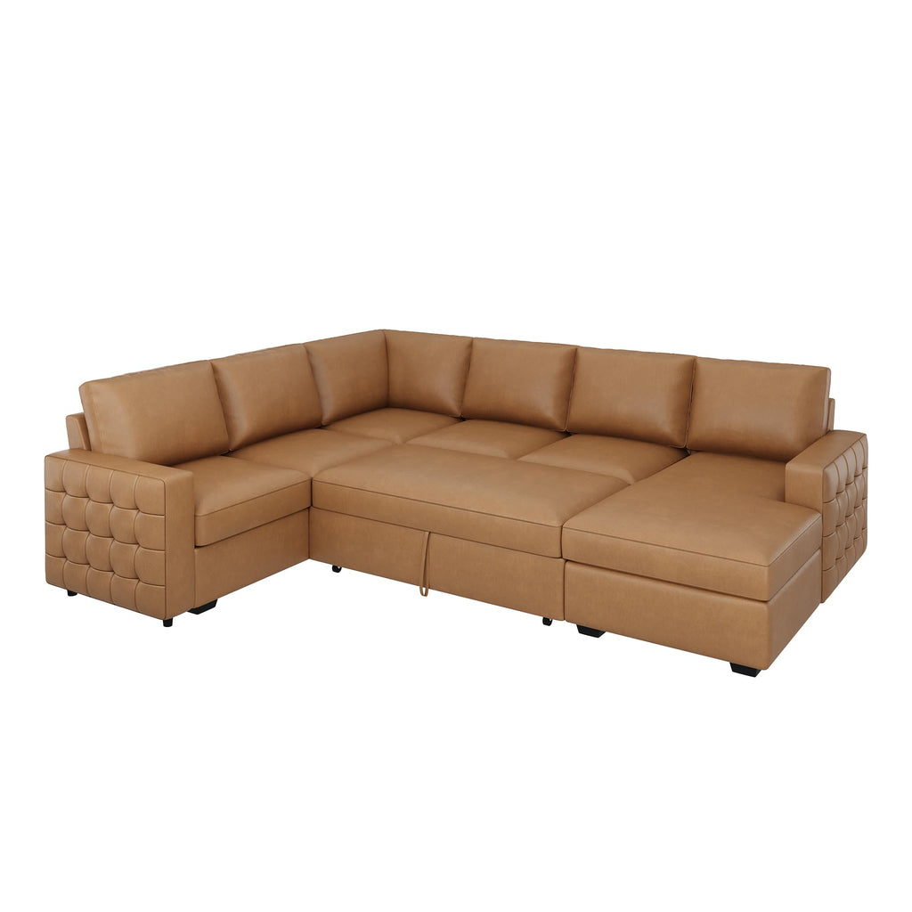 Sleeper Sectional Couch with Pull-Out Bed Sectional Sleeper Sofa Pull Out Bed with Storage Chaise, 6 Seaters Couch