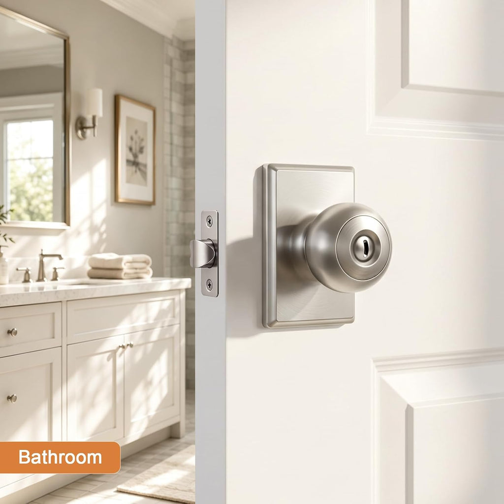 6 Packs Brushed Nickel Interior Privacy Door Knob with Lock